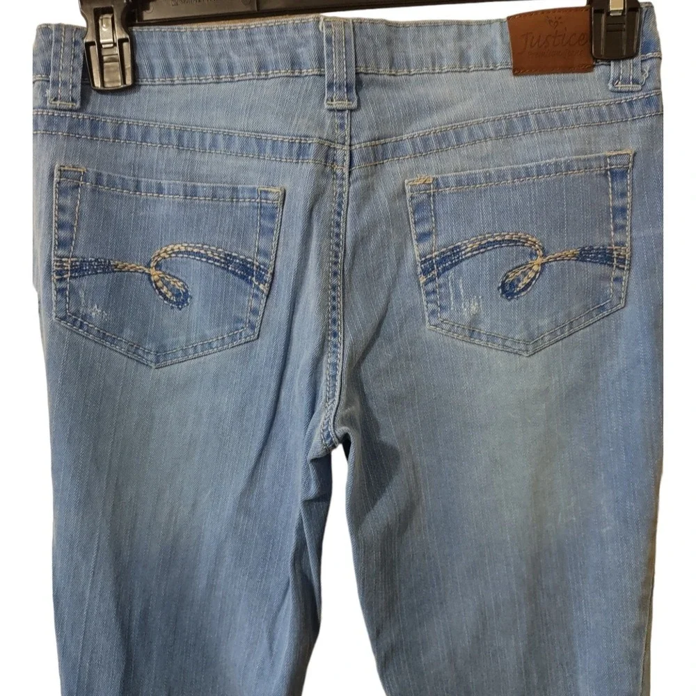 Justice Jeans Juniors 16.5 Simply‎ Low Slim Fit Light Wash Denim Heart Blue Y2K